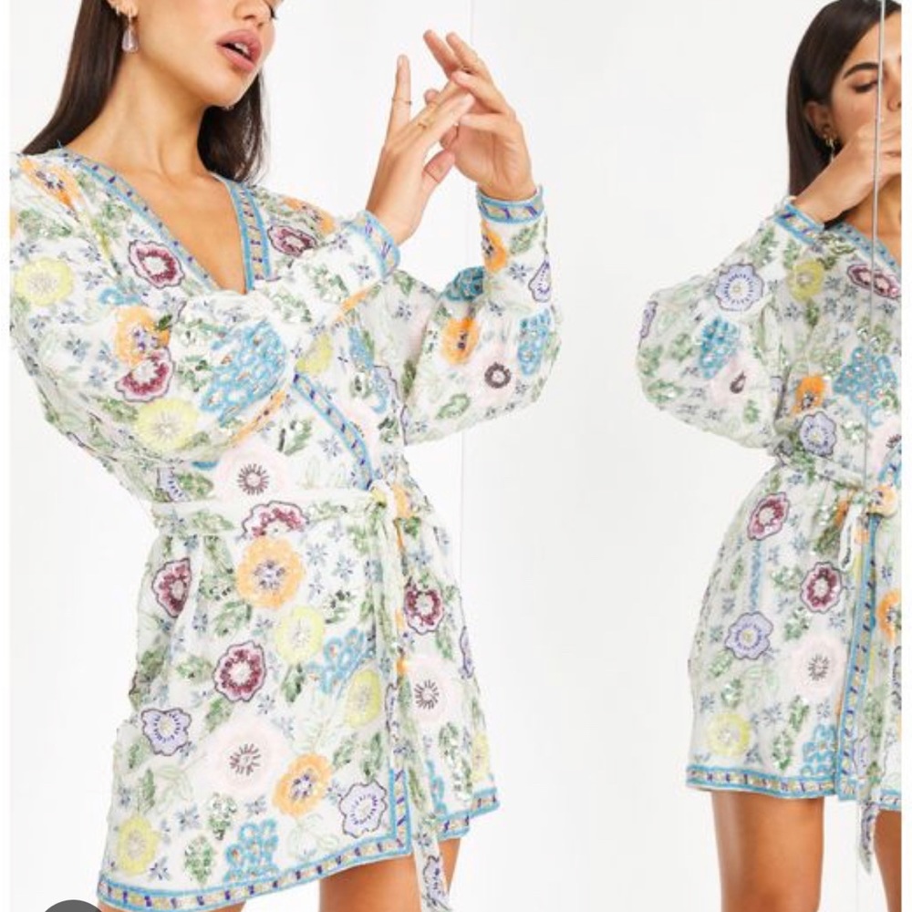 ASOS floral embellished wrap dress NWOT